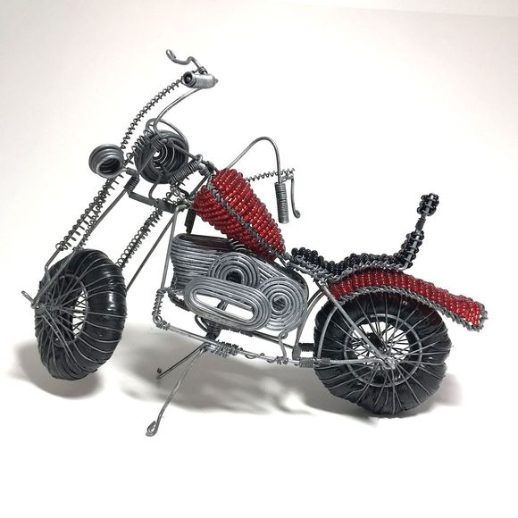 Handmade Seed Bead Beaded Wire Motorcycle Sculpture Folk Art Decor Gift - Picture 6 of 10